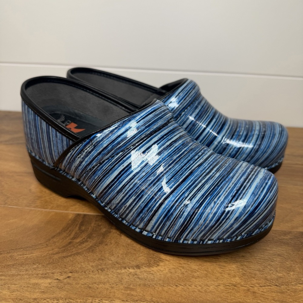 Dansko Pro XP Clogs Women Size 38 Teal Striped Pattern Work Comfort Support
